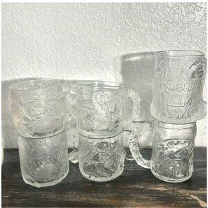 Vintage McDonalds Flintstones & Batman Forever Glass Mug Set 6